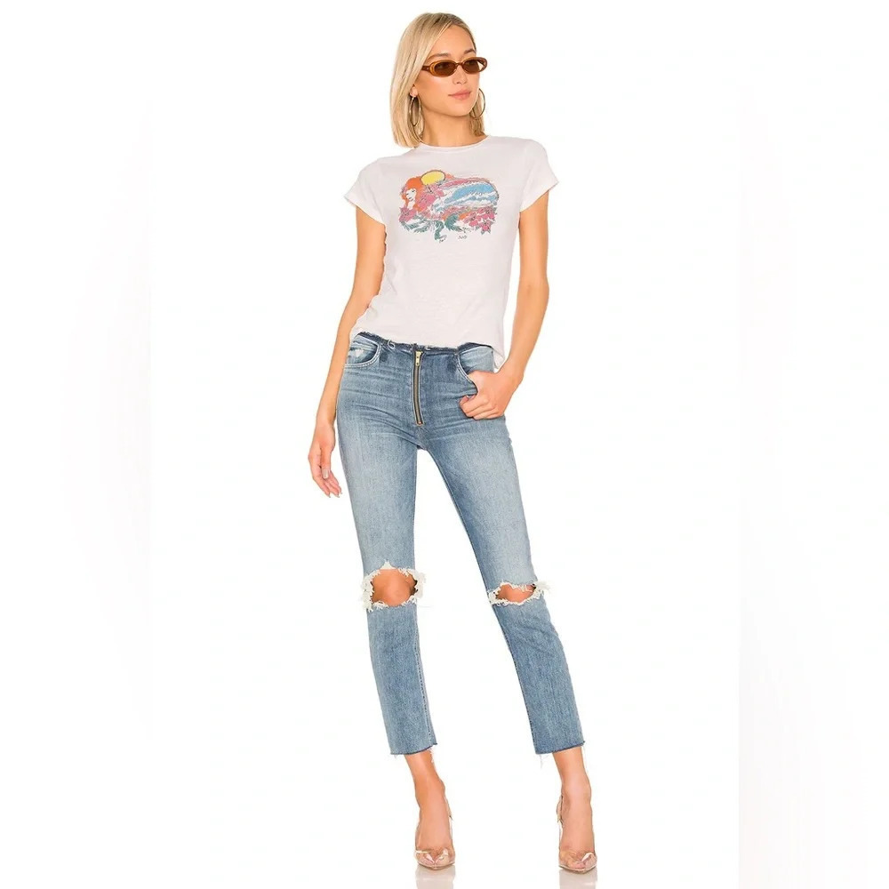 Mother Denim The Dazzler XYZ Double Fray Straight Jeans Helter Skelter Size 27